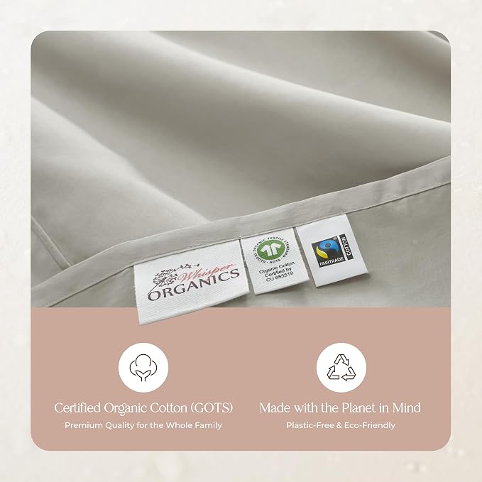 100% Organic Cotton Duvet Cover Queen Size - Naturally Soft Lightweight & Cooling Duvet Cover Set with Decorative Shams - Premium GOTS Certified 300 Thread Count Sateen Weave (Pewter, Queen)