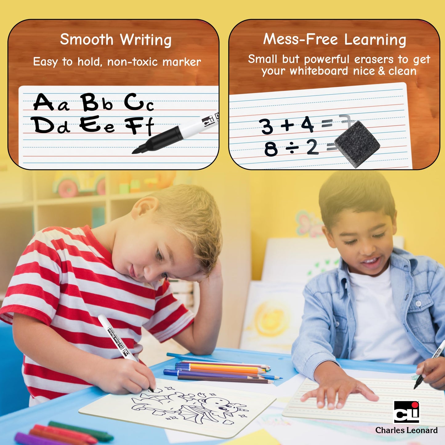 Charles Leonard Dry Erase Board Class Pack - Includes 12 Plain/Lined 2-Sided Boards, 12 Erasers and 12 Black Markers, in a Re-Useable Box (35030)