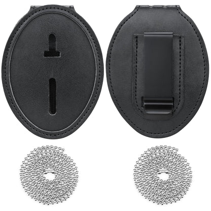 Police Badge Holder, 2 Pack Security Badge Holder Belt Clip, Metal Clip and Chain Included, Universal Leather Holder for Law Enforcement Ullnosoo