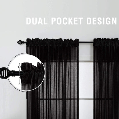 KOUFALL Short Halloween Curtains for Kitchen Bathroom Window,Short Black Sheer Gothic Curtains for Bedroom