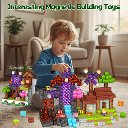 OUGUI 200 PCS Magnetic Blocks Building Block Kids - Magnet Cubes Boy Girl Constructions Toys STEM Montessori Educational Stacking Sensory Toy for Ages 3 4 5 6 7 8 9 10 11 12 Christmas Birthday Gift