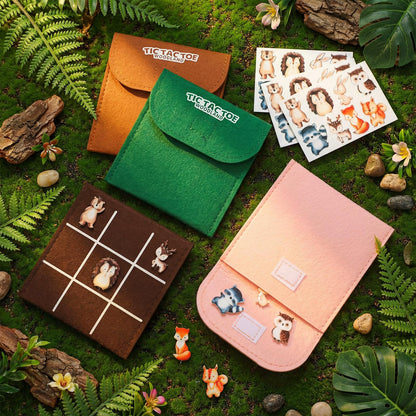 JolliLudo 24 Set Tic Tac Toe Game Pack Woodland Animals Jungle Party Favors Felt Safari Goodie Bags Stuffers Baby Educational Toys Board Game with Envelopes for End of Year Students Classroom Prizes
