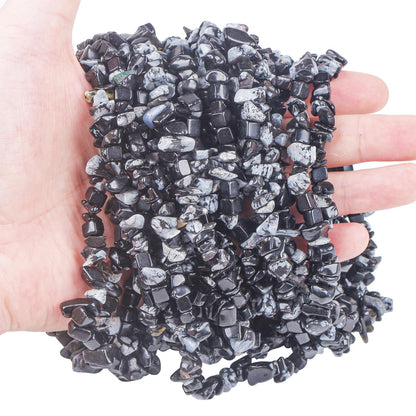 favoramulet 5-8mm Snowflake Obsidian Tumbled Stone Chip Beads for Jewelry Making, Irregular Shaped Healing Crystal Loose Bead Supply, Pack of 2 Strands(64 inches)