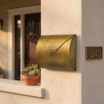 Gold Wall Mount Mailbox for Outside,Waterproof Metal Mailboxes with Rust-Proof Galvanized Steel,Large Capacity Envelope Mailbox for House,12.99 x 10.35 x 3.5 Inch