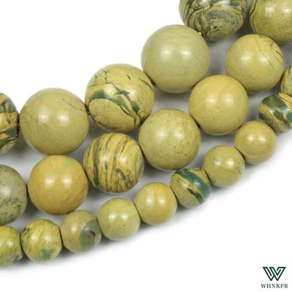 WHNKFB 8mm 50PCS Natural Green Serpentine Round Beads, Dragon Vein Loose Gemstone Beads for Jewelry Making Craft - 4mm 6mm 8mm 10mm Options with Free Elastic Cord