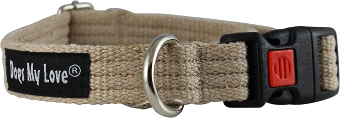 Dogs My Love Cotton Web Adjustable Dog Collar with Locking Device 4 Sizes Beige (Small: Neck 11.5"-15.5"; Width 1/2")