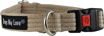 Cotton Web Adjustable Dog Collar with Locking Device 4 Sizes Beige (Medium: Neck: 14"-19"; Width: 3/4")
