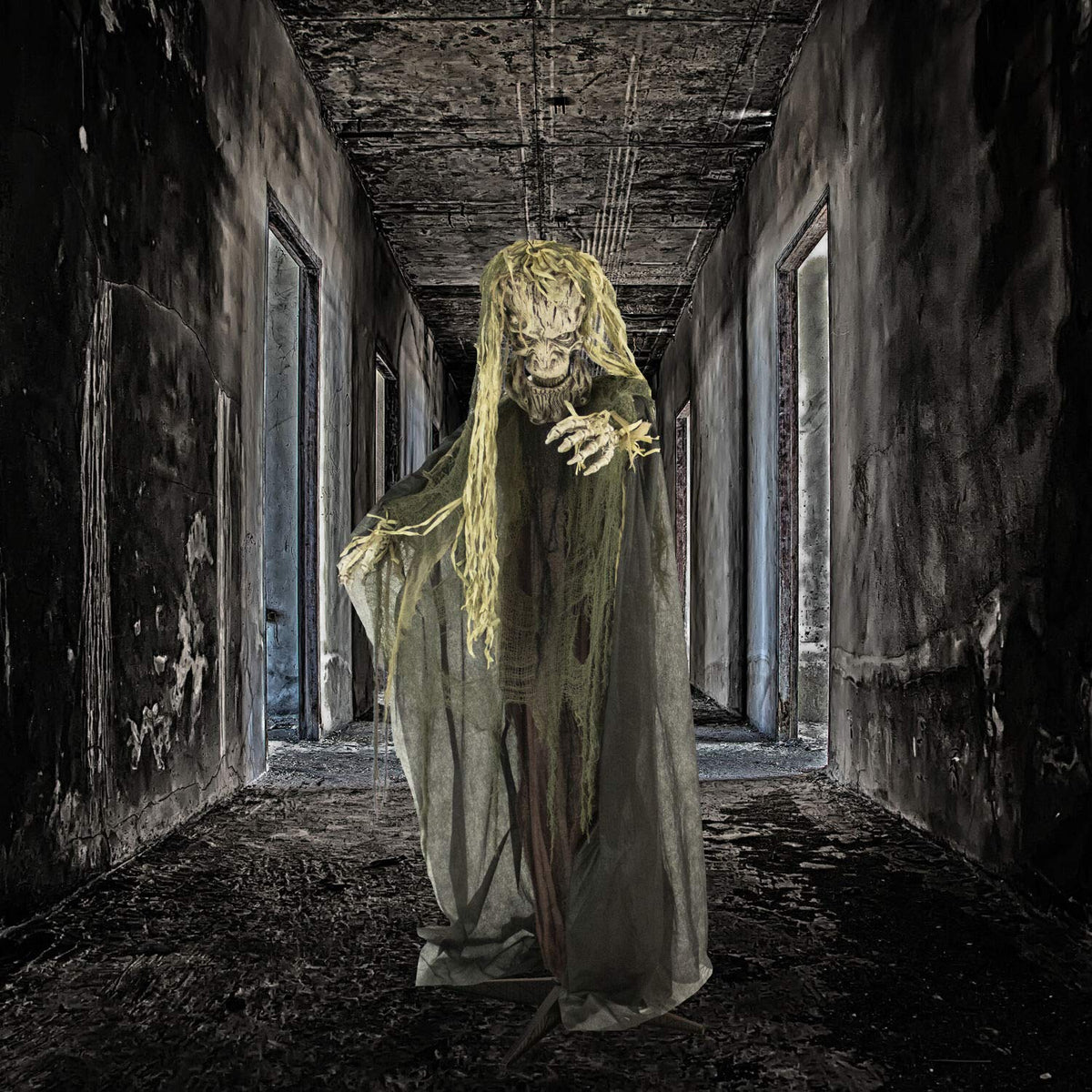 Haunted Hill Farm Life-Size Scary Talking Tree Man Halloween Animatronic with Touch Activated Lights and Sound, Battery Operated Indoor or Covered Outdoor Halloween Decorations, Creepy Fright Props
