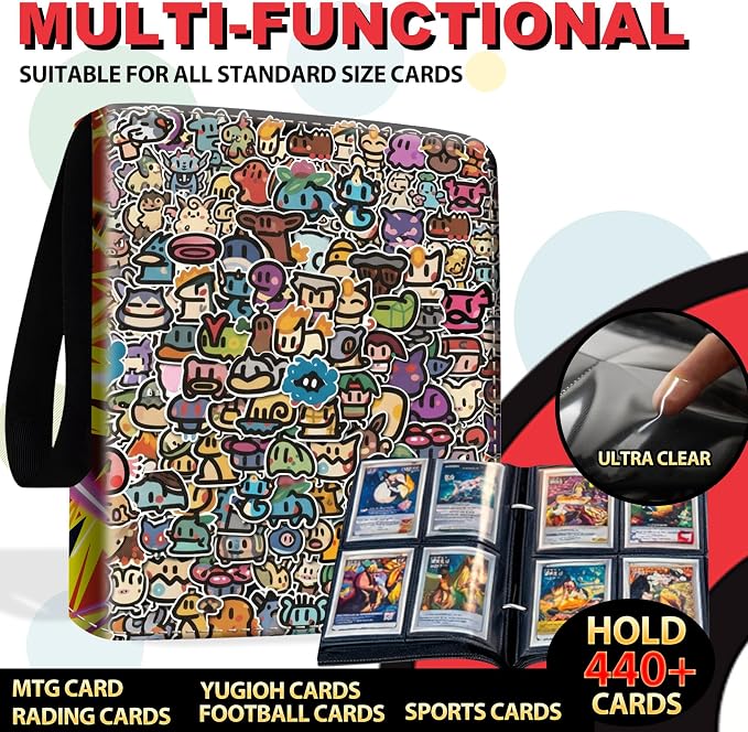 440 Card Binder 4 Pocke 3-Ring Trading Card Binder with 55 Page Removable Sleeves, High Storage Trading Card Holder Collection Card Album Carrying Organizer Case for TCG Cards-red