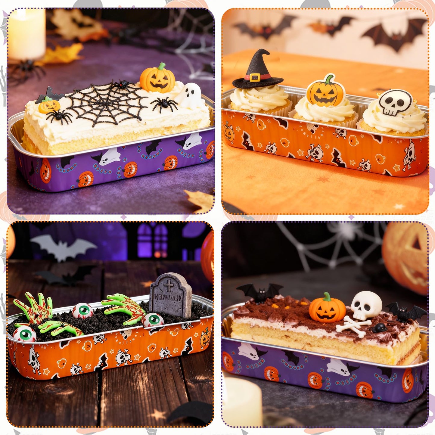 ylnurac 100Pack Halloween Mini Cake Pans Disposable Mini Loaf Pans with Lids and Spoons, 6.8Oz Aluminum Foil Pans Tins, Individual Dessert Cups Containers for Sales,Party,Picnics
