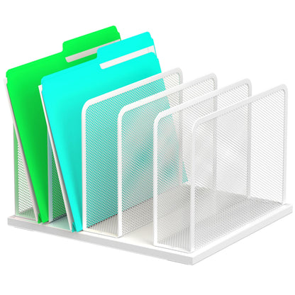 Kuntine.B Desk File Organizer Upright Mesh Desktop Organizer File Sorter Office Organization File Holder for Home, Office & Classroom (White, 1 Pack 5-Section)