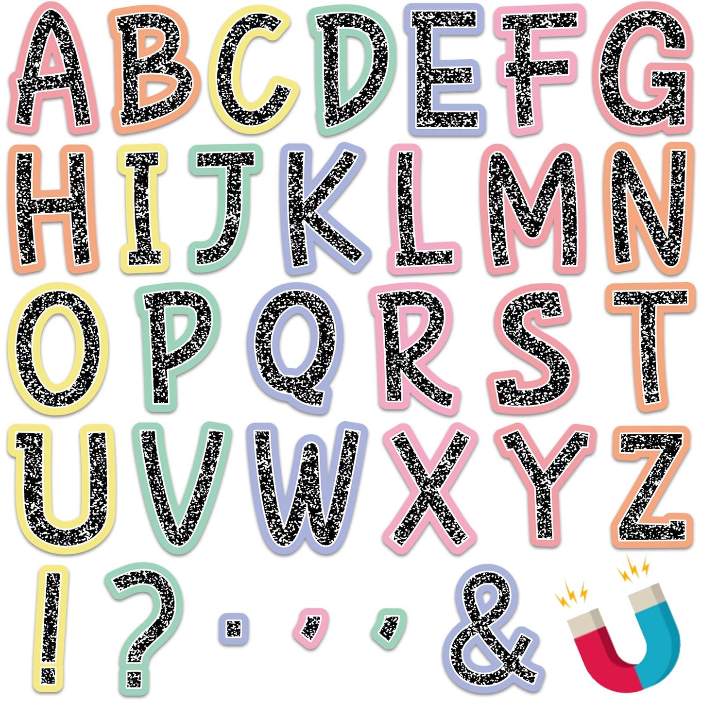 Qyeahkj 103 Pcs Composition Magnetic Letters 2" Pastel Colorful Magnetic Letters for Whiteboard Fridge Magnet Alphabet Kit for Tool for Home Spelling