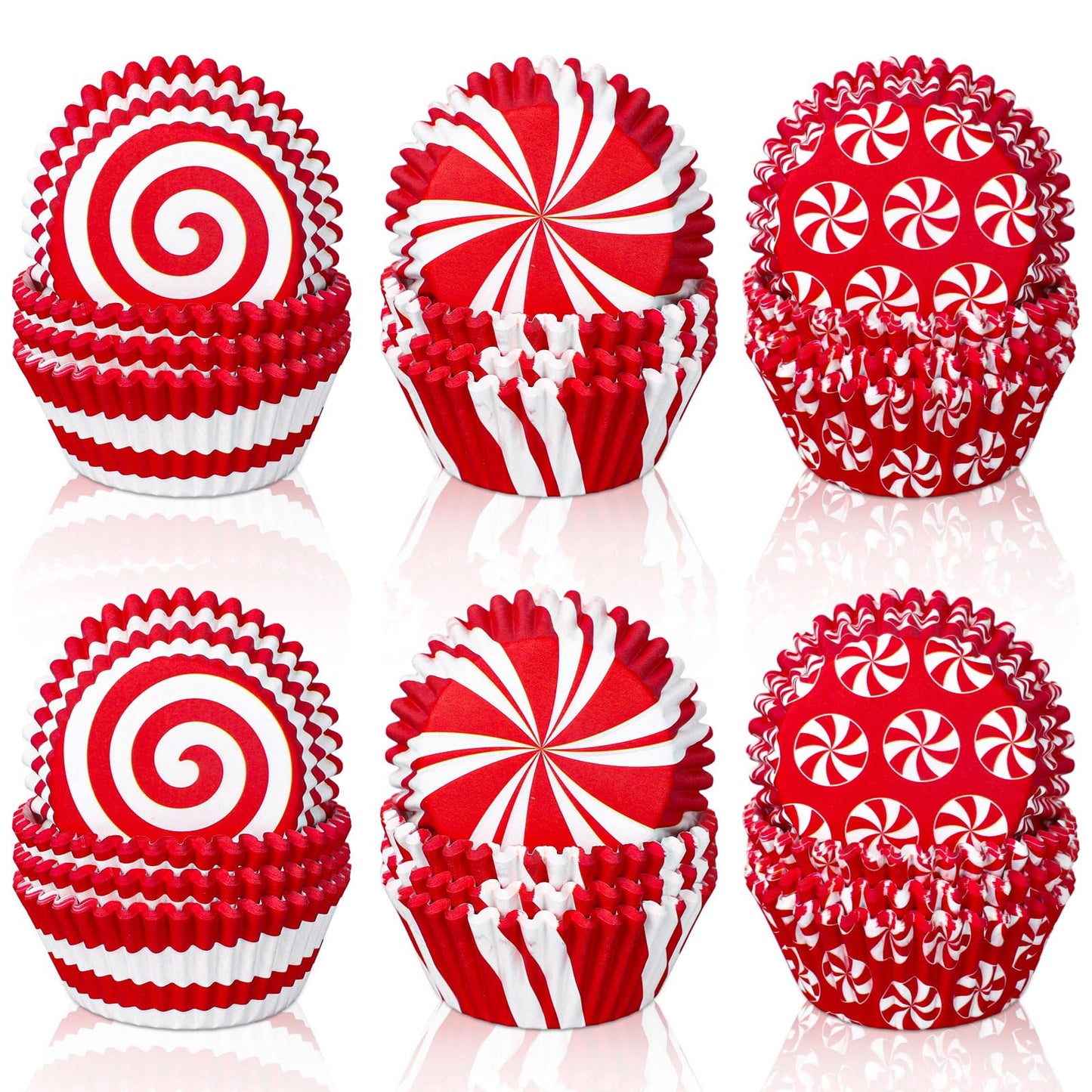 Whaline 600Pcs Christmas Candy Cupcake Liners Peppermint Baking Cups Holders Candy Cane Cupcake Wrappers Red White Candy Muffin Liners for Xmas Holiday Birthday Party Candy Make Baking Supplies