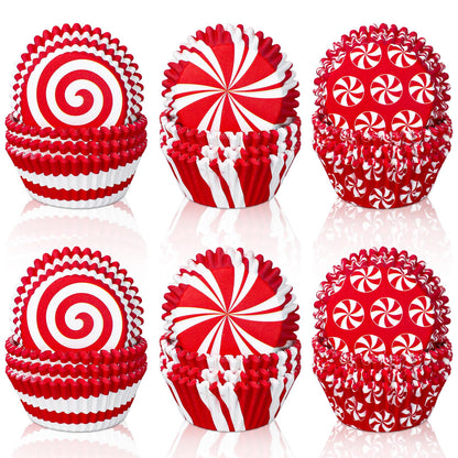 Whaline 600Pcs Christmas Candy Cupcake Liners Peppermint Baking Cups Holders Candy Cane Cupcake Wrappers Red White Candy Muffin Liners for Xmas Holiday Birthday Party Candy Make Baking Supplies