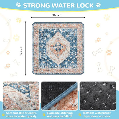 Lahome Super Absorbent Washable Pee Pads for Dogs - Secure Floor Protection - Non-Slip, Leakproof Reusable Pads for Training, Crates & Playpens (2 Pack, 36"x36", Beige Blue)