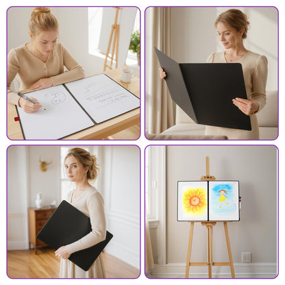 iNenya Double-Sided White Board 16×12inch - Expands to 24“×16” Dry Erase Board with 3 Markers & Anti-Ghosting Surface | Magnetic-Ready | Ultra-Thin for Office,School,Travel,Home(16"×12"-Black)