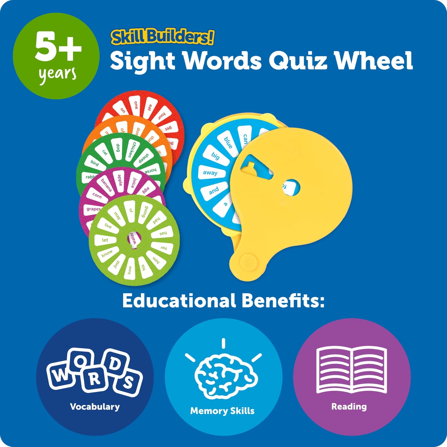Learning Resources Skill Builders Sight Words Quiz Wheel, Reading Games, Sight Words Flash Cards Kindergarten, Learning Activities, Ages 5 and Up, 16 Pieces