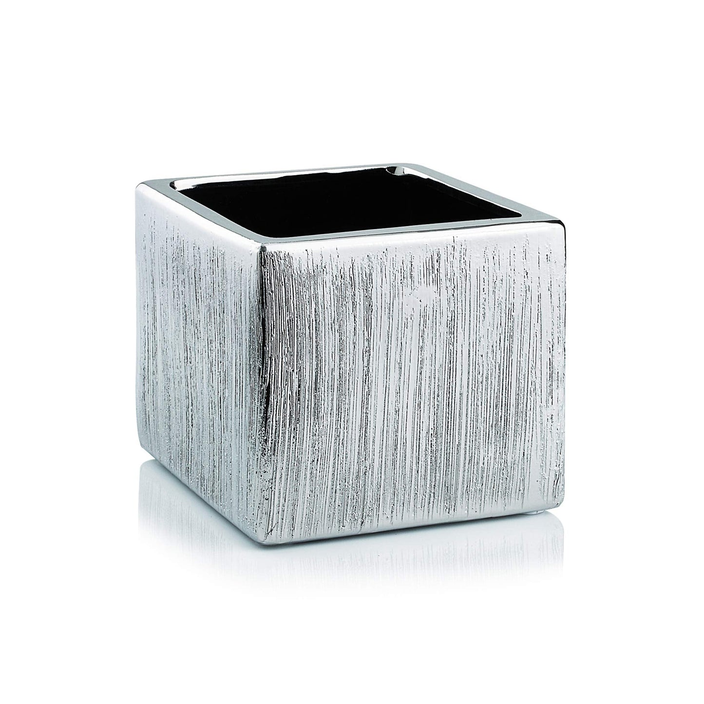 WGV Ceramic Cube Vase Width 5.5" Height 5" (Fits 5" Pot) Elegant Modern Block Square Floral Planter Terrarium Container Table Dresser for Event Accent Home Office Decor Silver Textured 1 Piece