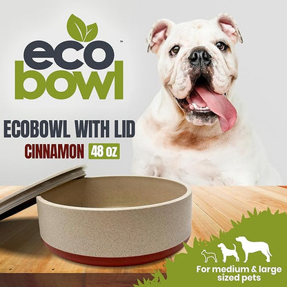 Palz&Co EcoBowl with Lid for Dogs & Cats, 48 oz Cinnamon - Natural Bamboo Pet Bowl with Non-Slip Base, Pet Food and Water Dish, Dishwasher Safe