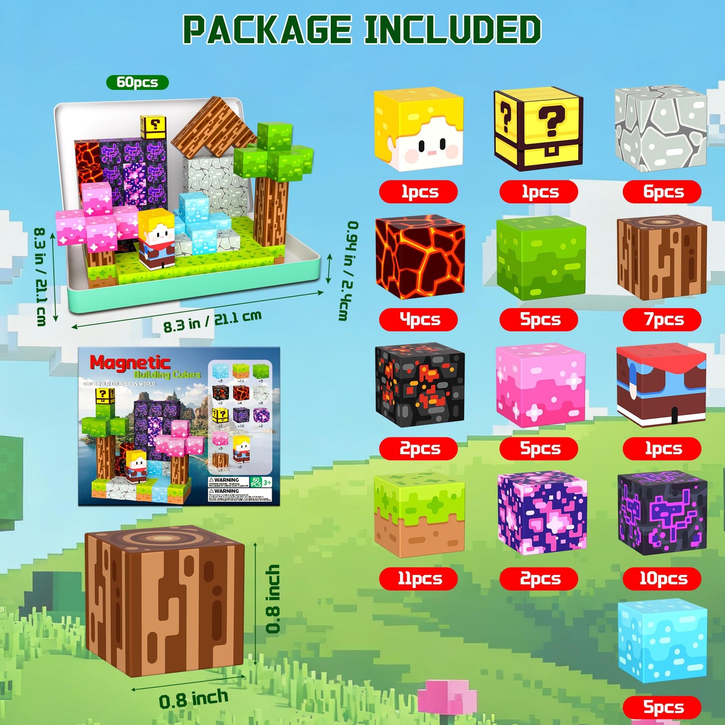 OUGUI 60PCS Mini Magnetic Blocks Travel Toys for Kids Ages 4-8: Magnet Building Blocks Magnetic Cubes with Iron Box STEM Educational Building Toys Christmas Birthday Gift for Boys Girls Toddlers Kids