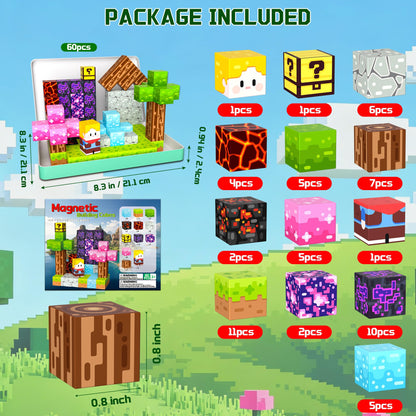 OUGUI 60PCS Mini Magnetic Blocks Travel Toys for Kids Ages 4-8: Magnet Building Blocks Magnetic Cubes with Iron Box STEM Educational Building Toys Christmas Birthday Gift for Boys Girls Toddlers Kids