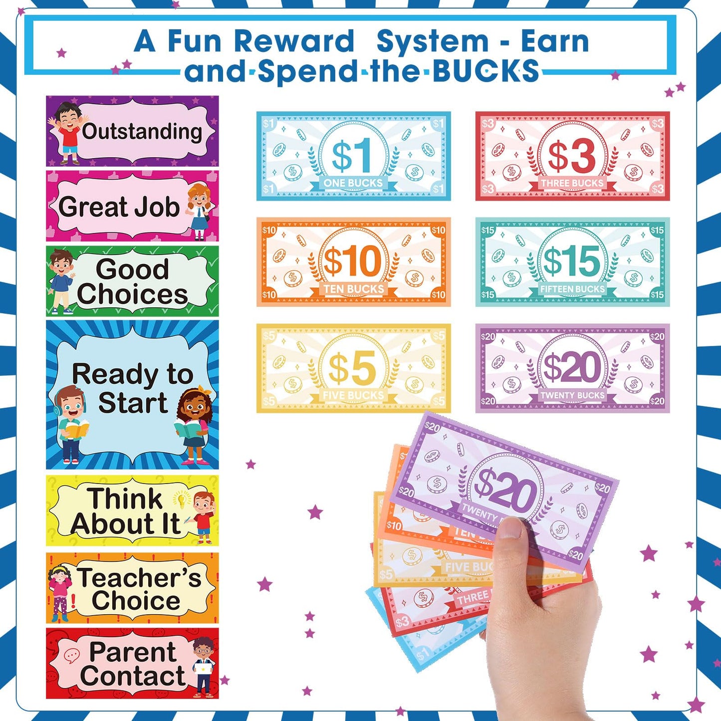 Pasimy 59 Pcs Student Behavior Clip Chart for Classroom Management Kids Track Reward Incentive Behavior Pocket Chart Boho Bulletin Board Teacher Supplies for School Office(Bright)