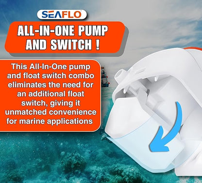 SEAFLO 06 Series Automatic Submersible Bilge Pump - 1100 GPH, 12V, 1-1/8"" Outlet, 4-Year Warranty! Built-In Float Switch, Snap-Off Strainer, Compact for Marine Boat Yacht, CE & Rohs Certified