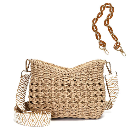 Herald Small Summer Crossbody Bags for Women, Beach Handmade Straw Woven Pocketbooks Handbag Shoulder Purse (Hollow Out Coffee)