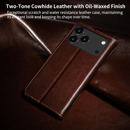 Belemay Leather Wallet Case Compatible with iPhone 17 Pro Max, Premium Cowhide Leather Two-Tone Effect, RFID Blocking Card Holders, Shockproof TPU Shell, Kickstand, Protective Flip Cover, 6.9", Brown