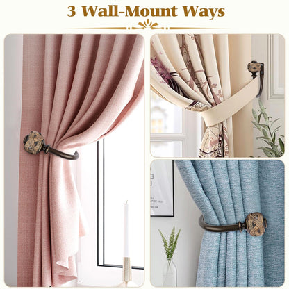 USFOOK 2 Pack Bronze Curtain Holdbacks, Decorative Window Drapery Tiebacks (2 Pack/1 Pair), Curtain Tie Back Hooks for Wall with Leaf Finials (3.95" L x 3.4" W)