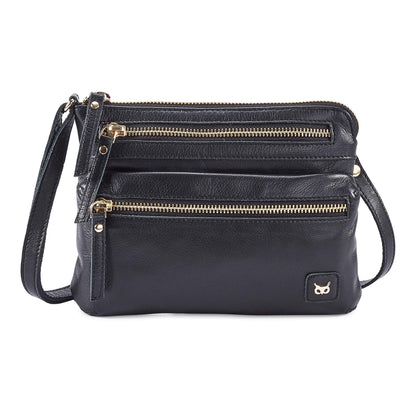 Small Crossbody Bags for Women Leather Sling Purse with Adjustable Strap Multi Pocket Cross Over for Travel & Gift (Black Nappa)