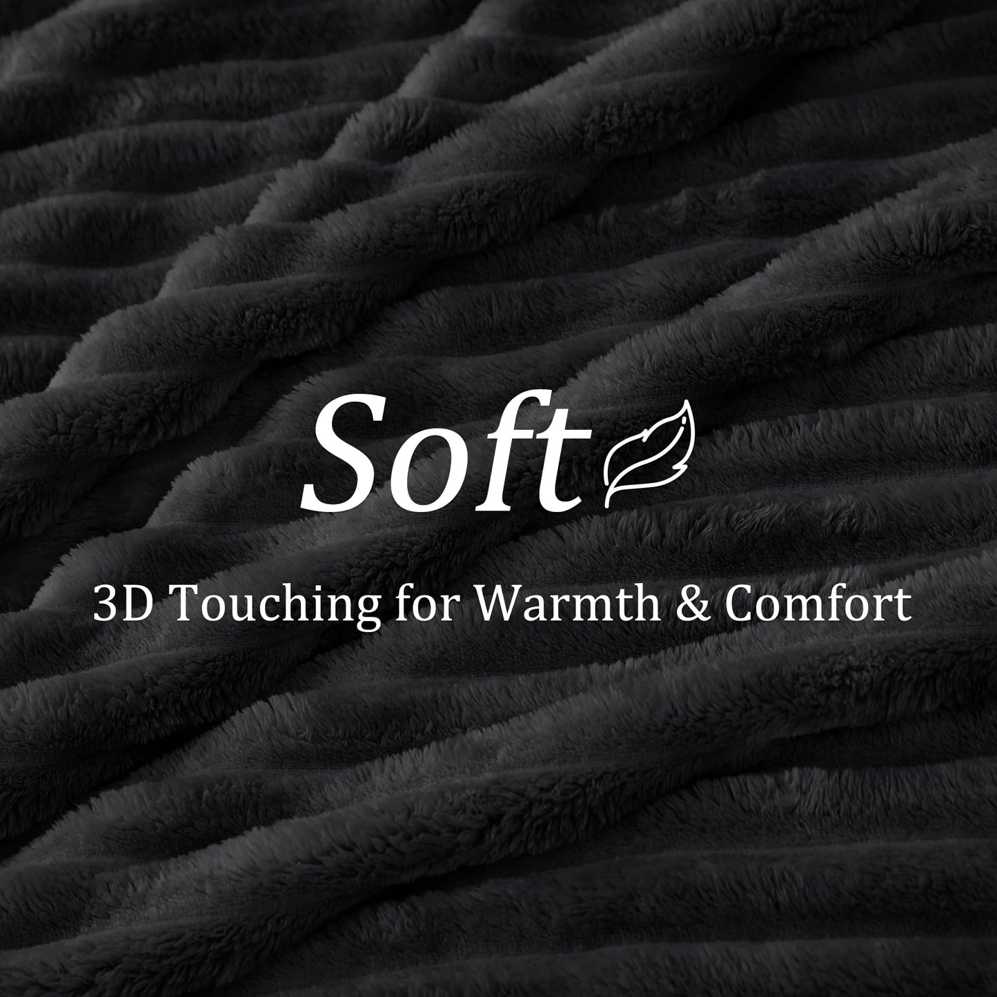 BEDELITE Fleece Black Throw Blanket for Couch - 300GSM Soft & Warm Fluffy Black Blanket, Decorative and Giftable Striped Blankets for Women, Men, 50"x60"