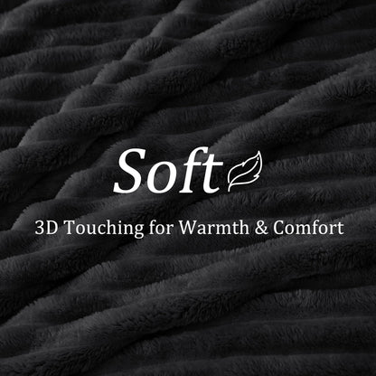 BEDELITE Fleece Black Throw Blanket for Couch - 300GSM Soft & Warm Fluffy Black Blanket, Decorative and Giftable Striped Blankets for Women, Men, 50"x60"