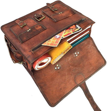 cuero Leather Messenger Bag for Men, 18 Inch Laptop Crossbody, Handmade Leather Shoulder Satchel Bag for Men, Full Grain Business Briefcase for Office/Work/Travel - Vintage Brown