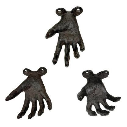 Zeckos Set of 3 Cast Iron Creepy Hand Decorative Wall Hooks, Antique Black Distressed Gothic Decor for Light Items, 2.25 x 3.25 x 4 Inch, Indoor Entryway, Bedroom, Jewelry and Keys