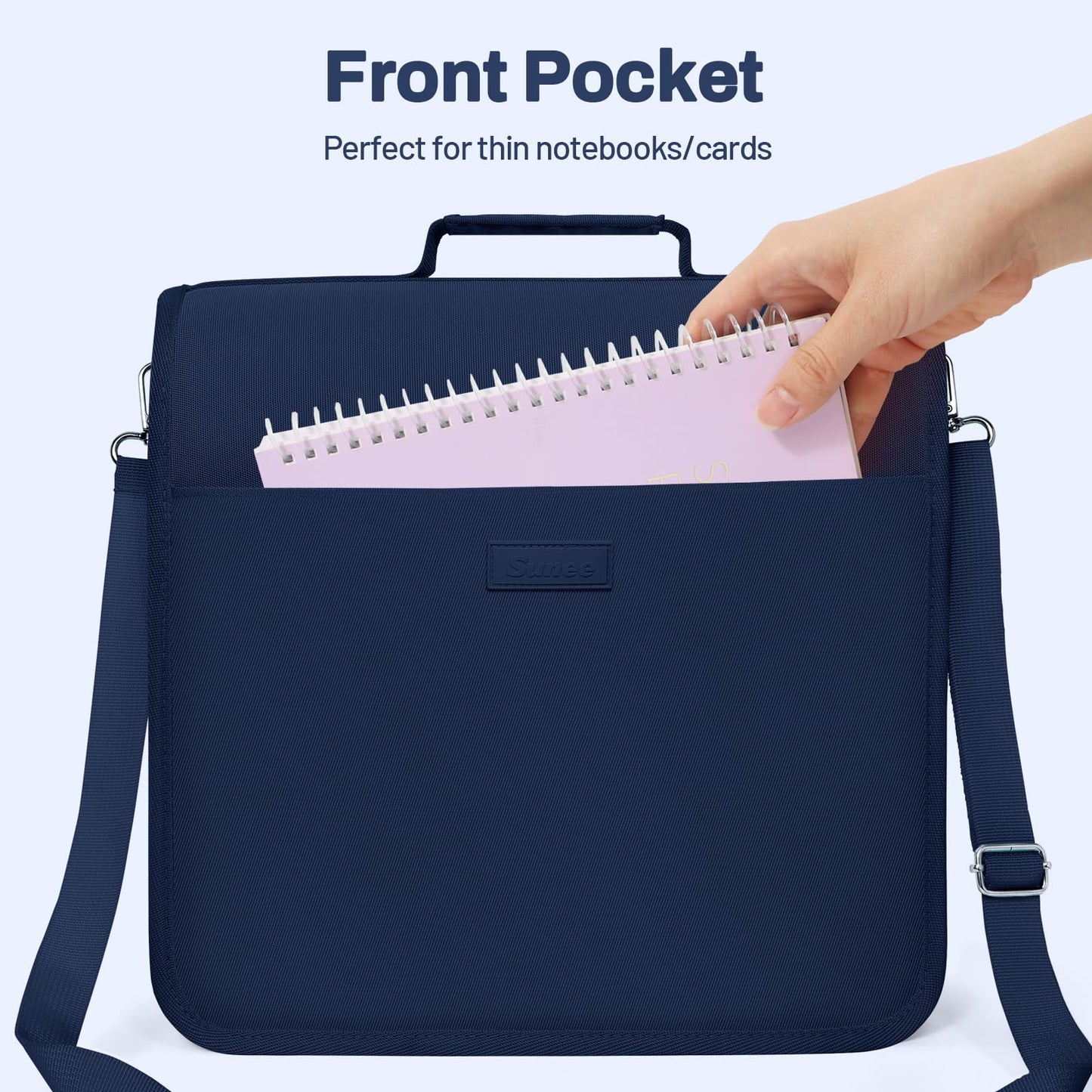 SUNEE Zipper Binder 3 Ring, 3 Inch O-Ring with Handle and Shoulder Strap, 600-Sheet Capacity, 5-Tab Expanding File Folder, Multi-Pockets for Middle School Organizer Binder with Zipper, Navy Blue