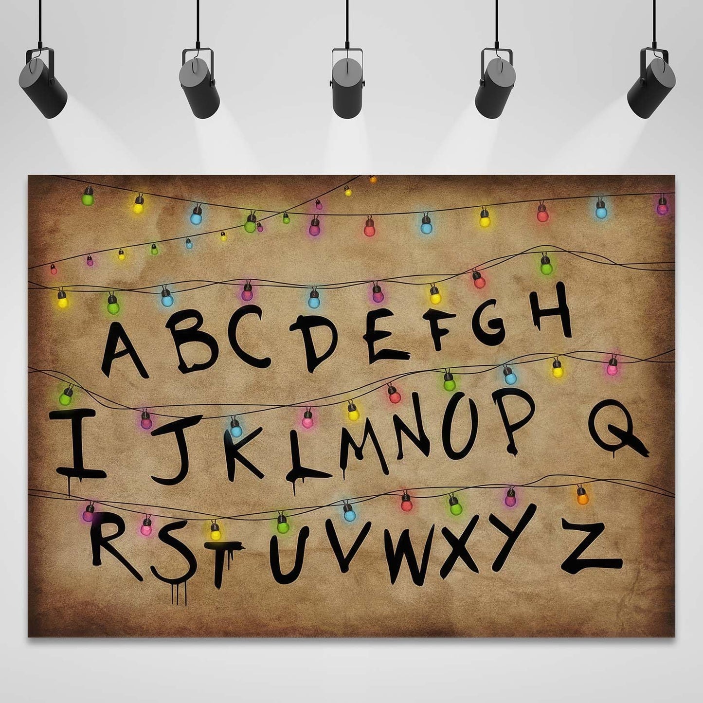 Colourful Light String Rustic Alphabet Backdrop for Halloween Birthday Party Decor Cake Table Banner Photo Booth Props Supplies 7x5FT