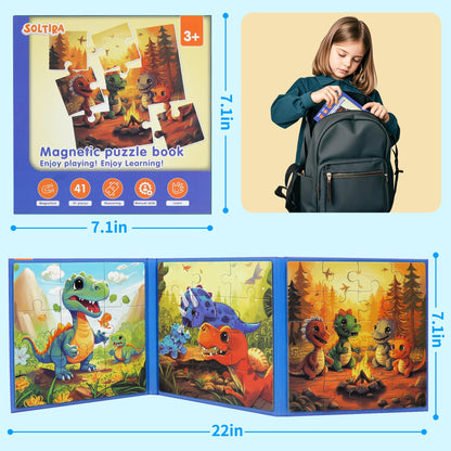 Dinosaur Magnetic Puzzles for Toddlers 3-5 36PCS-3 Animal Themes Puzzles for Kids 4-6 Travel Puzzle for Airplane/Car/Road Trip/Gift Toys for 3-5 Year Old Girls and Boys
