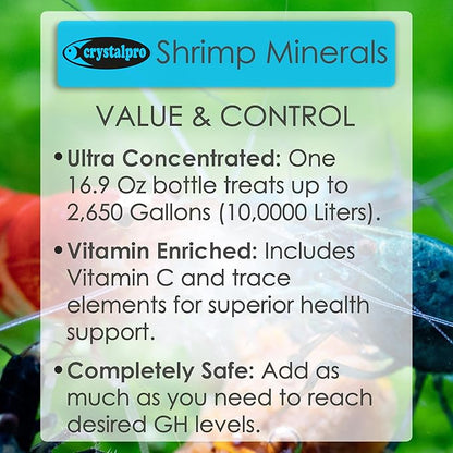 Crystalpro Shrimp Minerals 16.9 Oz – Liquid Aquarium Salt & Trace Elements for Freshwater Shrimp Tanks – Supports Caridina & Neocaridina – Molting & Breeding Additive – Invertebrate Tank Conditioner