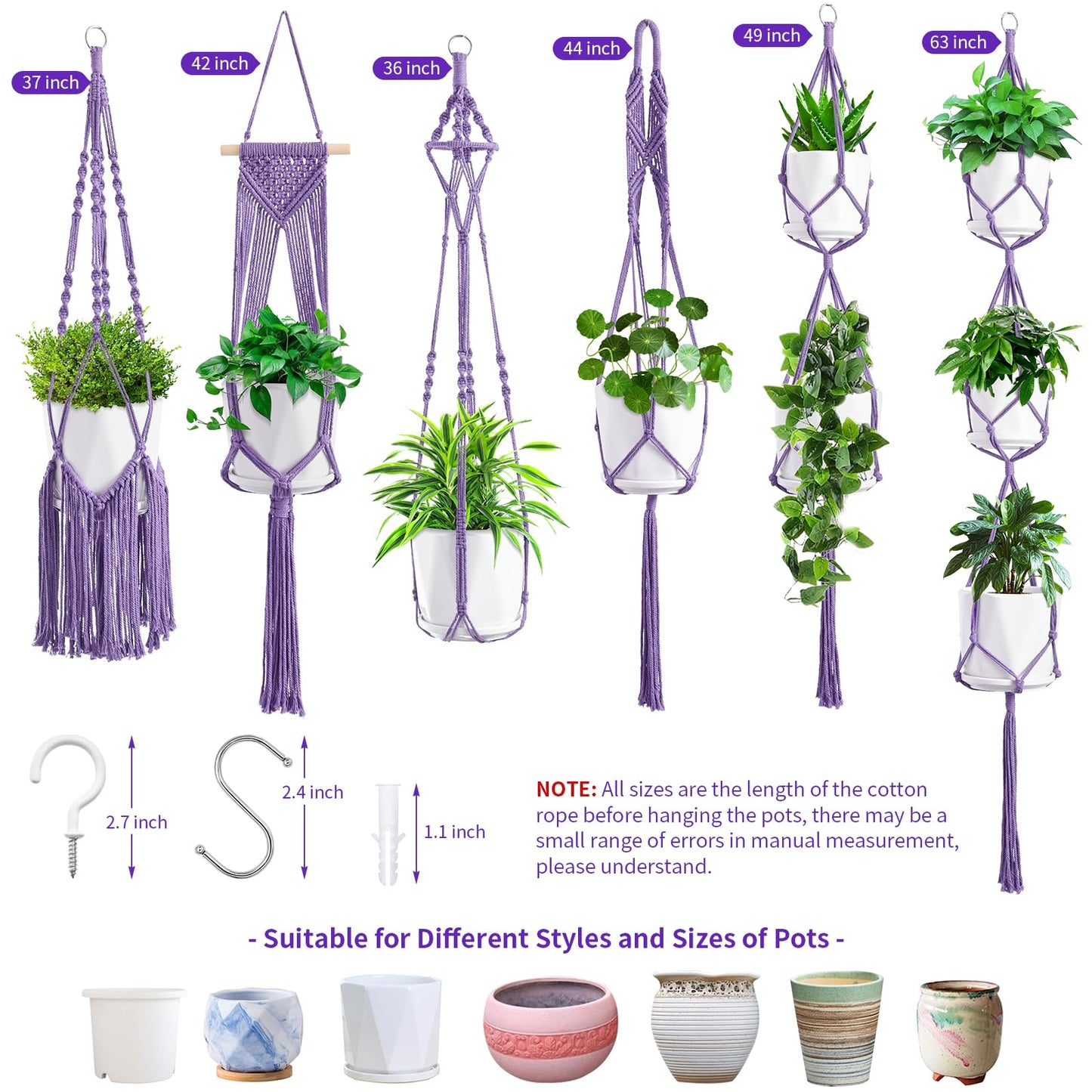 SFENNGPET Macrame Plant Hangers, 6Pack Hanging Planters for Indoor Plants w/ 6 Set Hangers Kit Handmade Macromay Plant Hangers Indoor Flower Pots Holder Stand for Boho Home Décor (POTS NOT Included)