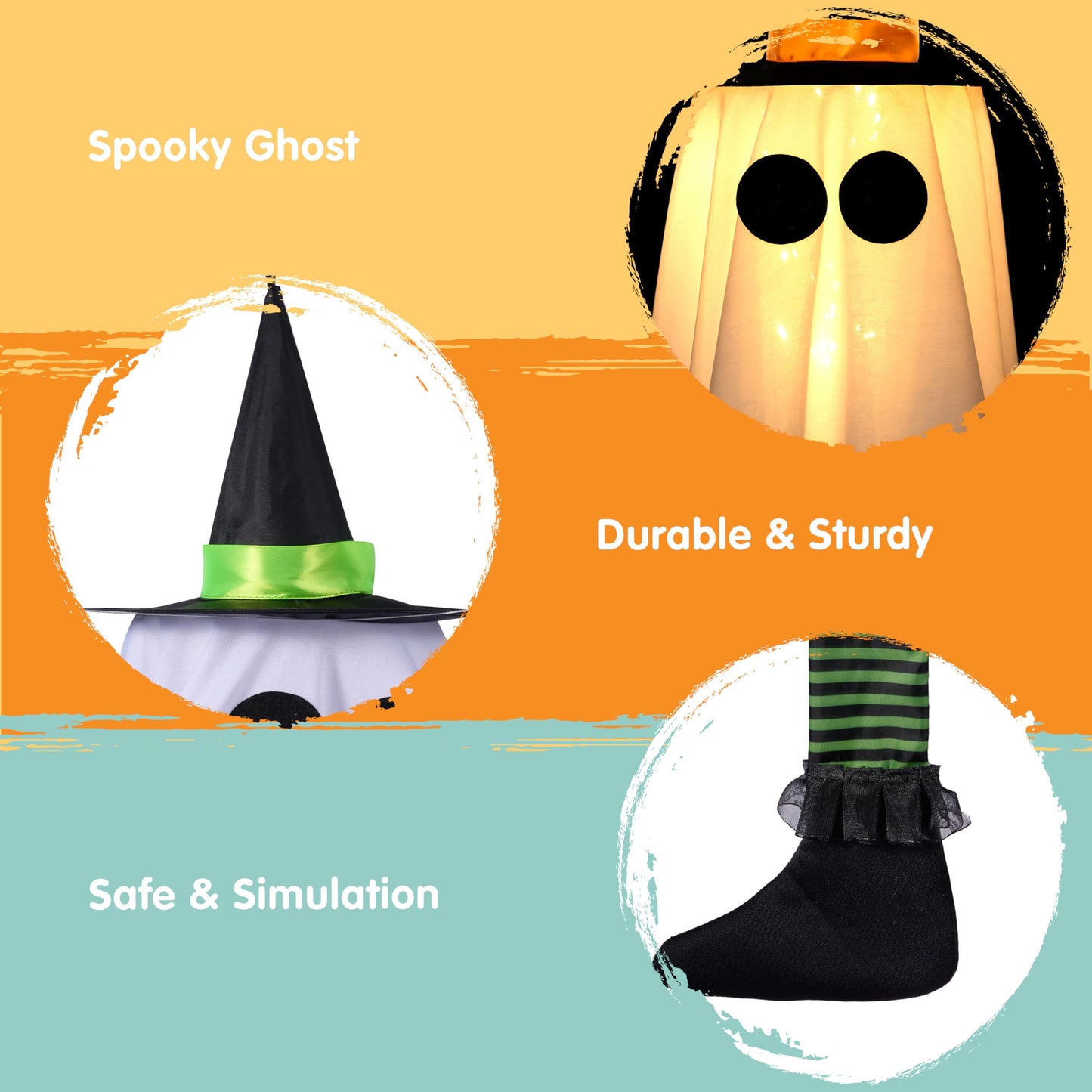 JOYIN 23.6'' 3PCS Halloween Hanging Ghosts Decorations Outdoor, Warm Light Up Ghosts Tree Decors with Witch Hats & Timer, Halloween Decorations for Yard Patio Garden Outside Haunted House Party