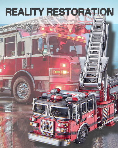 Piececool 3D Metal Puzzles for Adults, Ladder Truck Fire Engine Model Kits Building, Challenge to Assemble DIY Craft Kits, Best Birthday Christams Gifts - 354 Pcs