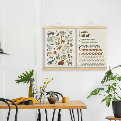 BCUANGD Alphabet Educational Wall Decor - Neutral Ocean Coastal Animals Poster Hanger with Wood Frames Set of 2, Kids ABC Numbers Wall Hanging Canvas Decor for Home Playroom Kids Room, 12x16 Inches