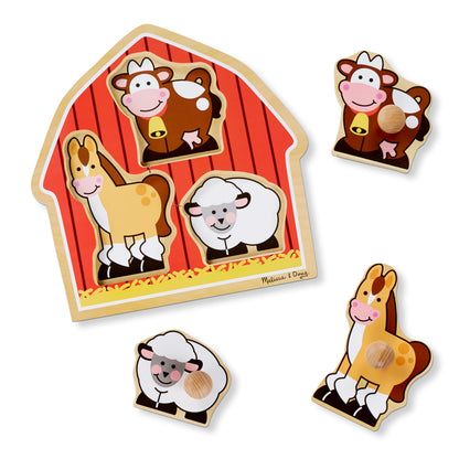 Melissa & Doug Barnyard Animals Jumbo Knob Puzzle, Wooden Peg Puzzle for Toddlers, Educational Toy for Shape Recognition and Fine Motor Skills, Ages 1+