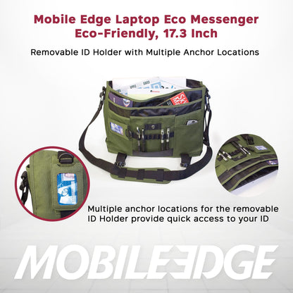 Mobile Edge ECO Laptop Messenger Bag for Men and Women, Fits Up To 17.3 Inch Laptops, Travel Work Computer Bag, Cotton Canvas, Padded Pockets, Black