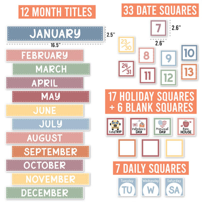 Hadley Designs Classroom Calendar Set Bulletin Board Decorations - Boho School Calendar for Classroom Decor, Kindergarten Preschool Elementary Teacher Must Haves, Homeschool & Daycare Essentials
