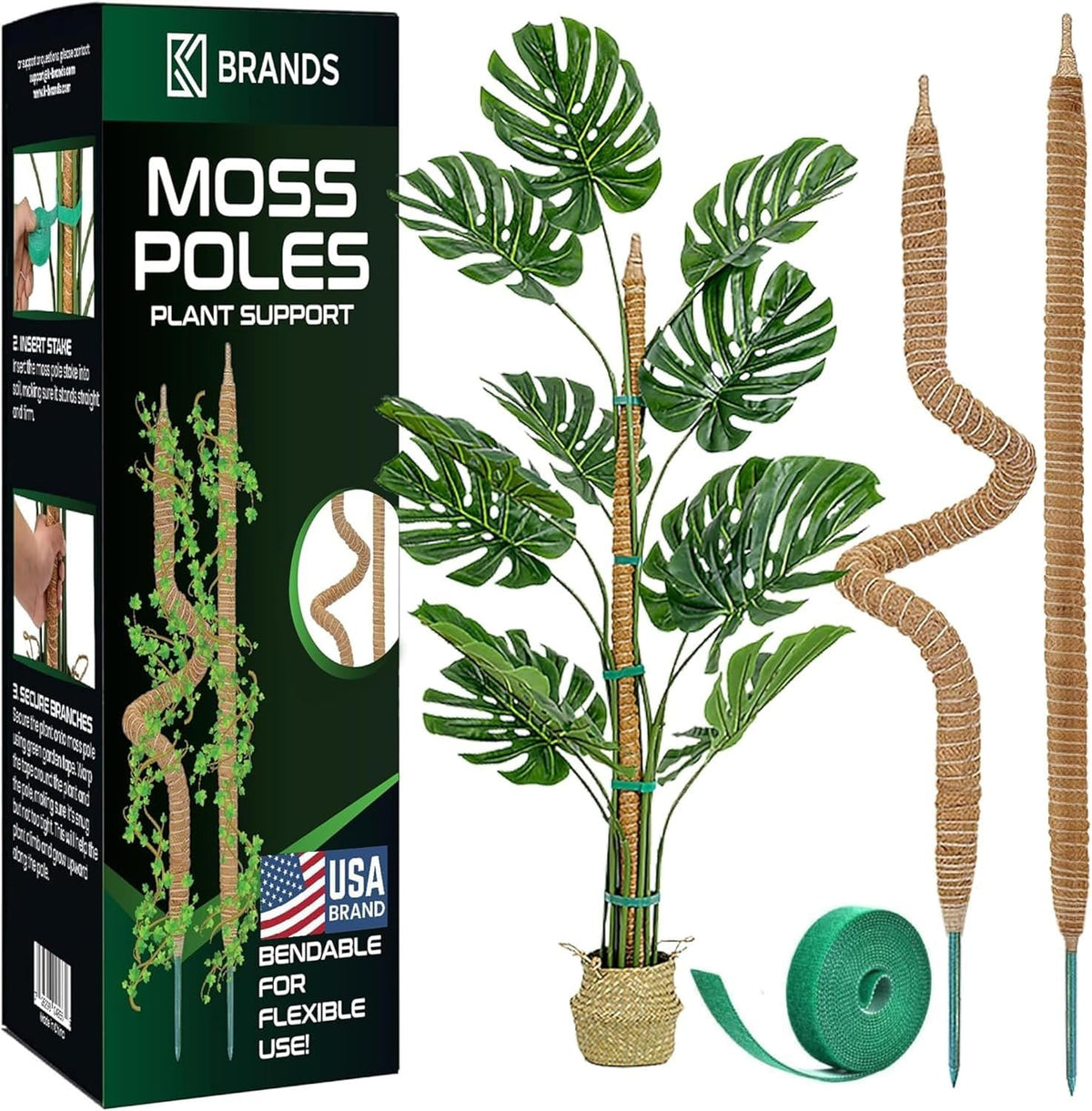 2 Pack 28'' Bendable Moss Pole Monstera Plant Support for Climbing Indoor Plants - Stakes for Potted Climbers - Tall Sticks Indoor Trellis for Houseplants - Accessories for Monstera Pot
