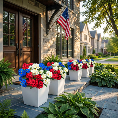 Hananona 6 Pcs Artificial Geranium Flowers for Outdoors Geranium Silk Flowers Outdoor UV Resistant Plants Faux Patriotic Flowers for 4th of July Home Kitchen Table Centerpieces Decor (6, RedWhiteBlue)