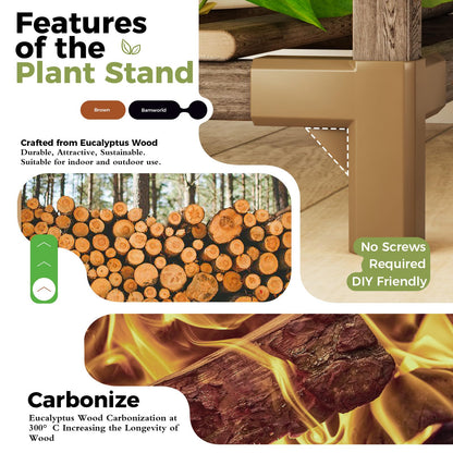 Bamworld Tall Plant Stands Indoor 4 Sets Plant Shelves Outdoor Wooden Plant Holder for Multiple Plants Flower Stands for Living Room Balcony Garden Patio Lawn Window
