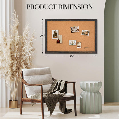 QUEENLINK Cork Bulletin Board 36" x 24", Wall Mounted Cork Board with Black Rustic Wooden Frame, Decorative Pin Board for Office, Home & Classroom Decor, White